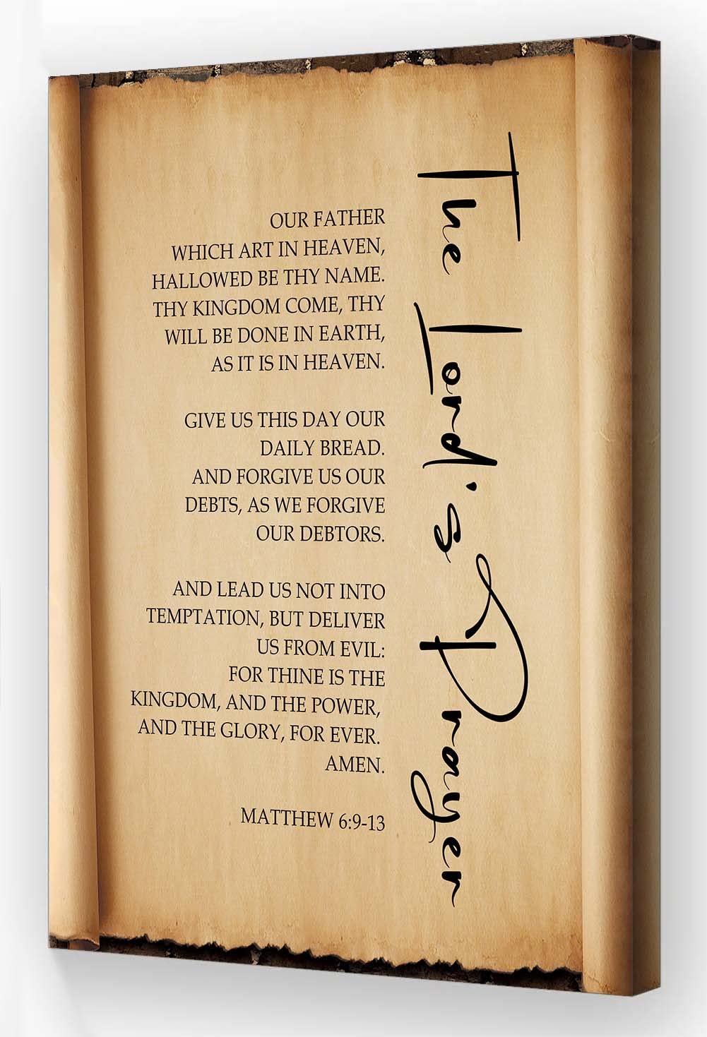 The Lords Prayer Wall Decor Prints Framed Vintage Canvas Matthew 6 9 13 Bible Quotes Wall Art Scripture Posters for Room Decor Artwork (08x12in,Framed)