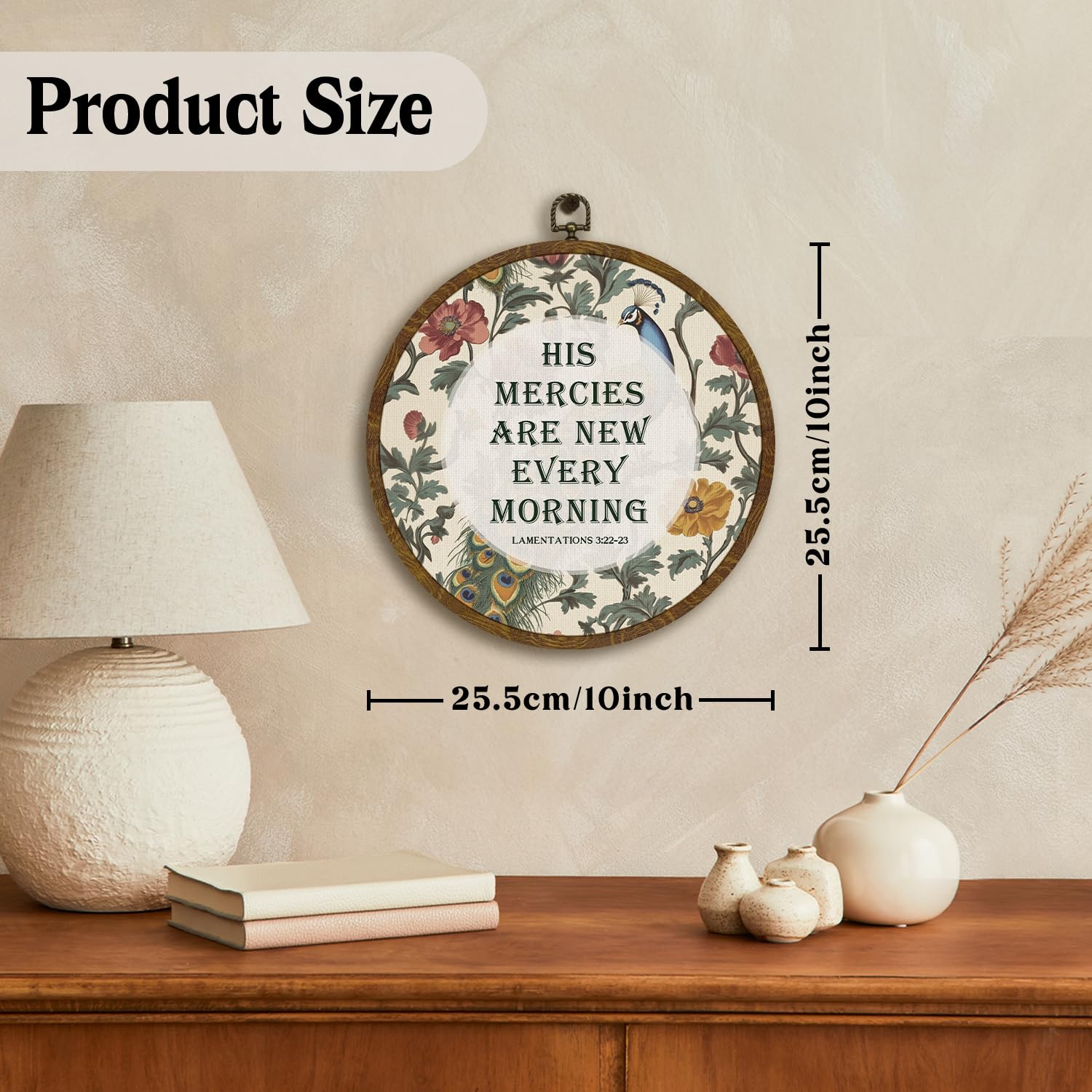Christ Wall Art Decor-His Mercies Are New Every Morning Scripture Floral Round Hanging Artwork, Inspirational Faith Sign for Living Room, Office, Prayer Room, Bible Verse Wall Hanging Decor Gift for Christians 10Inch (Blue02-Lam.3:22–23)