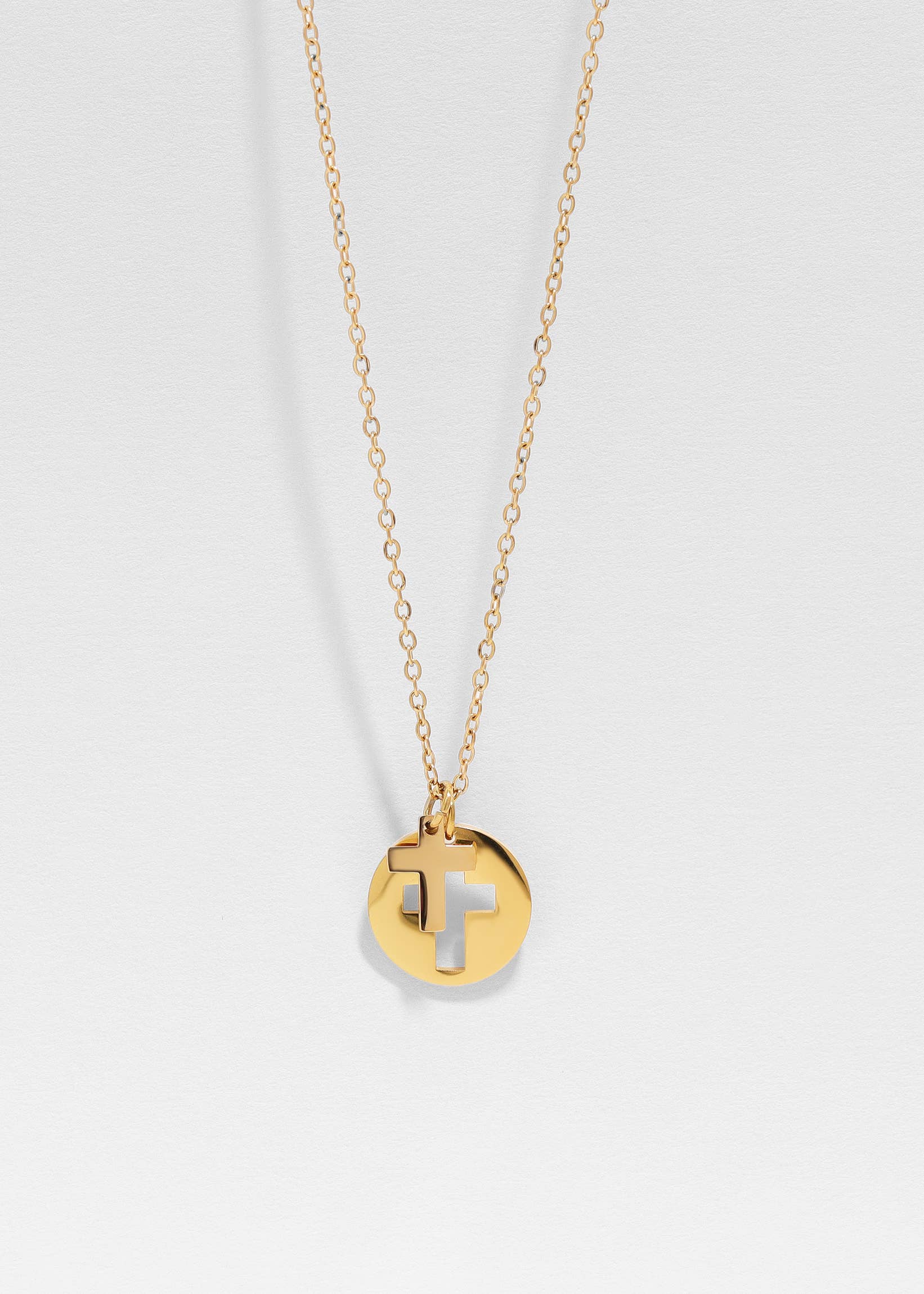 Stainless Steel Cutout 2 Piece Cross Necklace