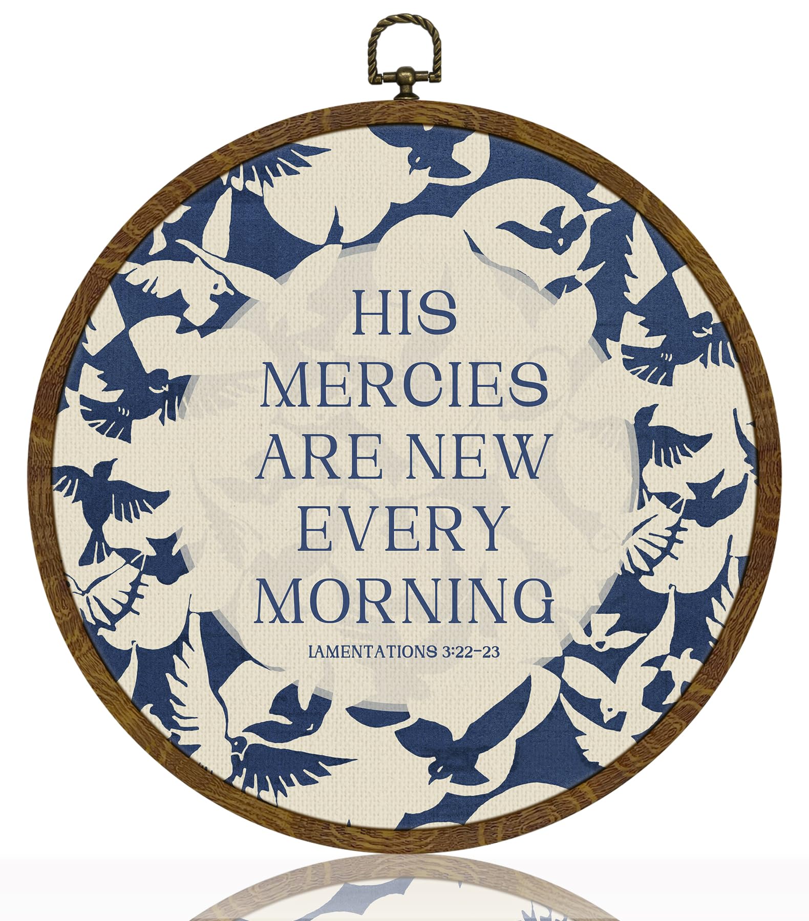 Christ Wall Art Decor-His Mercies Are New Every Morning Scripture Floral Round Hanging Artwork, Inspirational Faith Sign for Living Room, Office, Prayer Room, Bible Verse Wall Hanging Decor Gift for Christians 10Inch (Blue02-Lam.3:22–23)