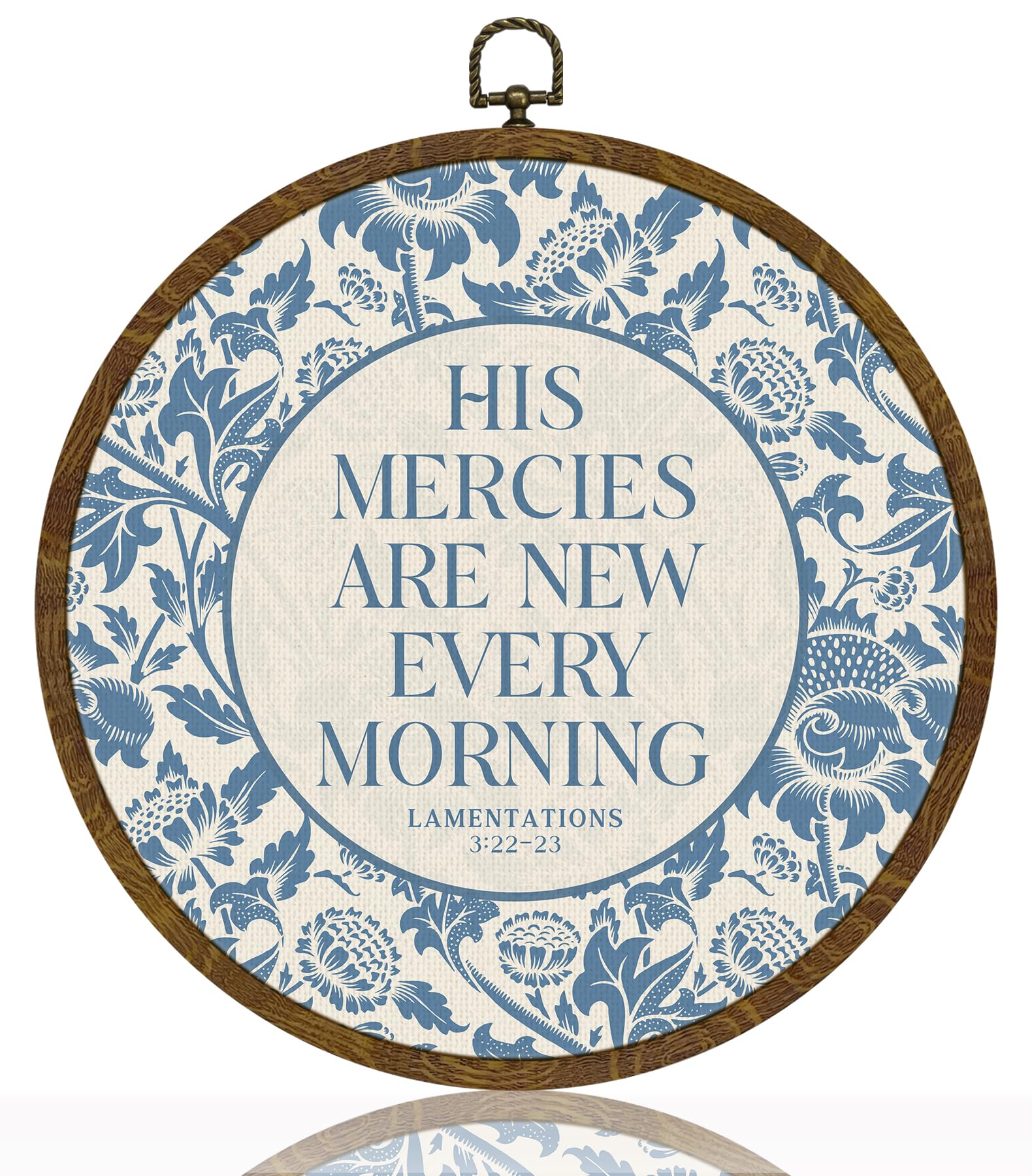 Christ Wall Art Decor-His Mercies Are New Every Morning Scripture Floral Round Hanging Artwork, Inspirational Faith Sign for Living Room, Office, Prayer Room, Bible Verse Wall Hanging Decor Gift for Christians 10Inch (Blue02-Lam.3:22–23)