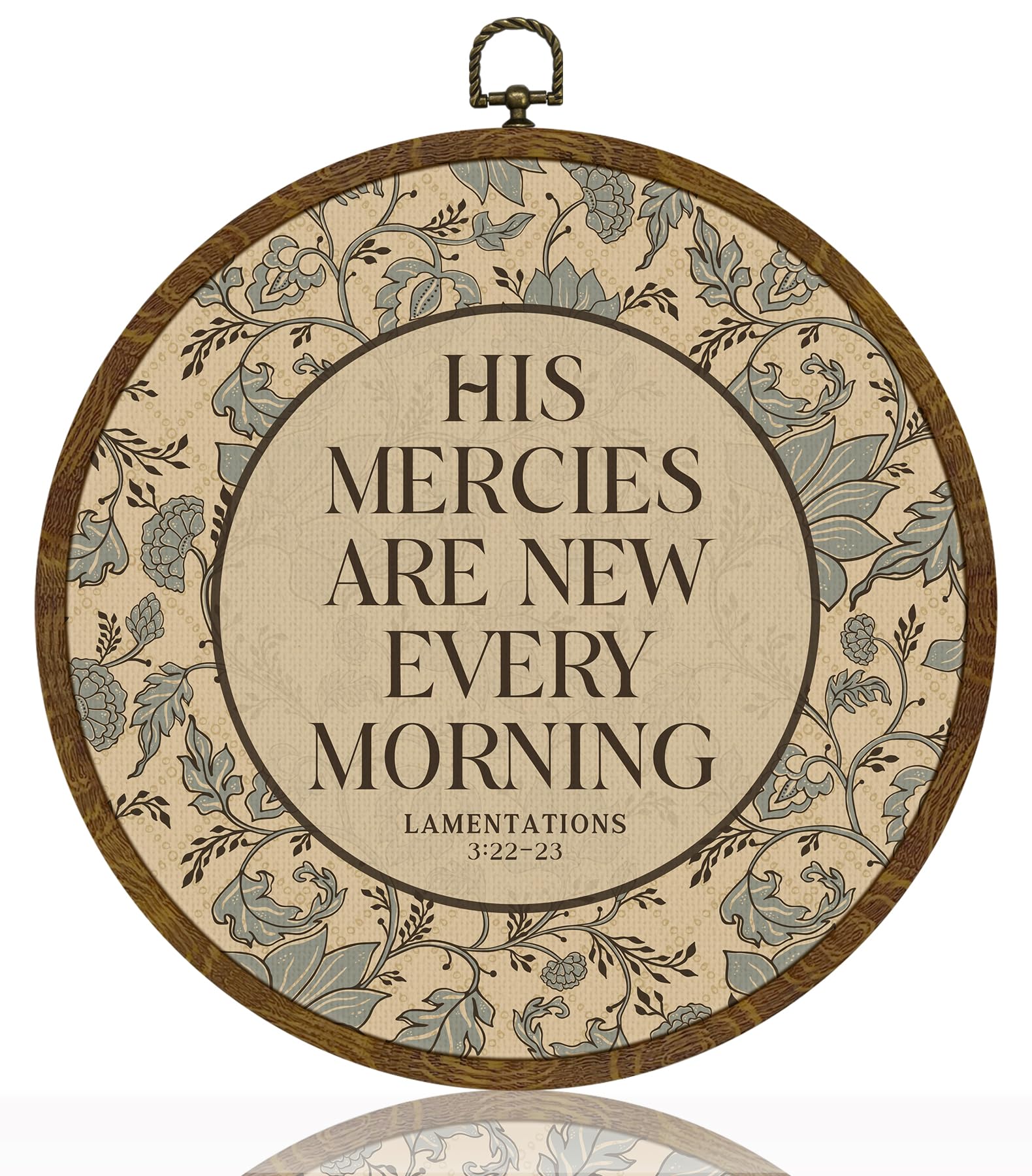Christ Wall Art Decor-His Mercies Are New Every Morning Scripture Floral Round Hanging Artwork, Inspirational Faith Sign for Living Room, Office, Prayer Room, Bible Verse Wall Hanging Decor Gift for Christians 10Inch (Blue02-Lam.3:22–23)