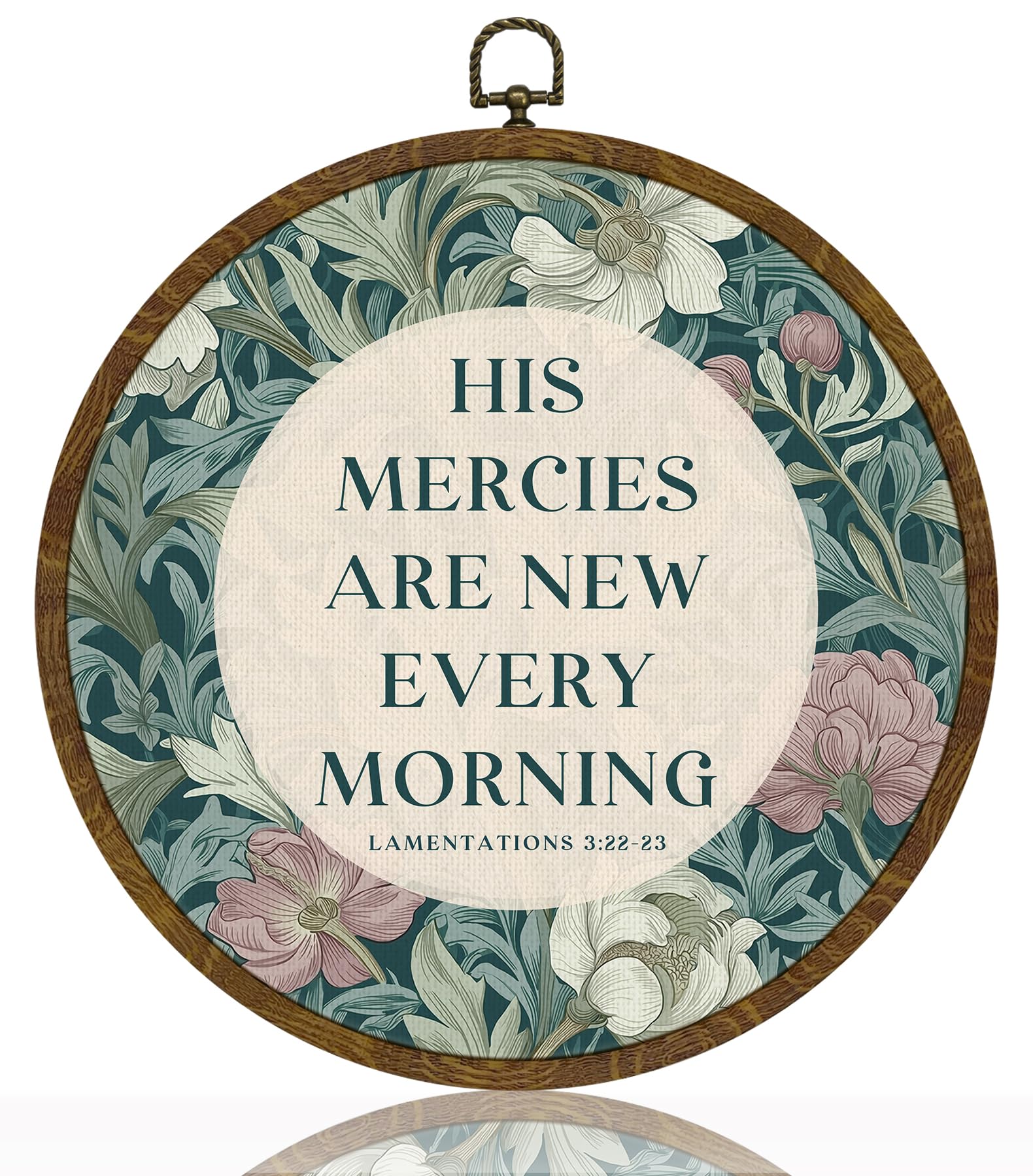 Christ Wall Art Decor-His Mercies Are New Every Morning Scripture Floral Round Hanging Artwork, Inspirational Faith Sign for Living Room, Office, Prayer Room, Bible Verse Wall Hanging Decor Gift for Christians 10Inch (Blue02-Lam.3:22–23)
