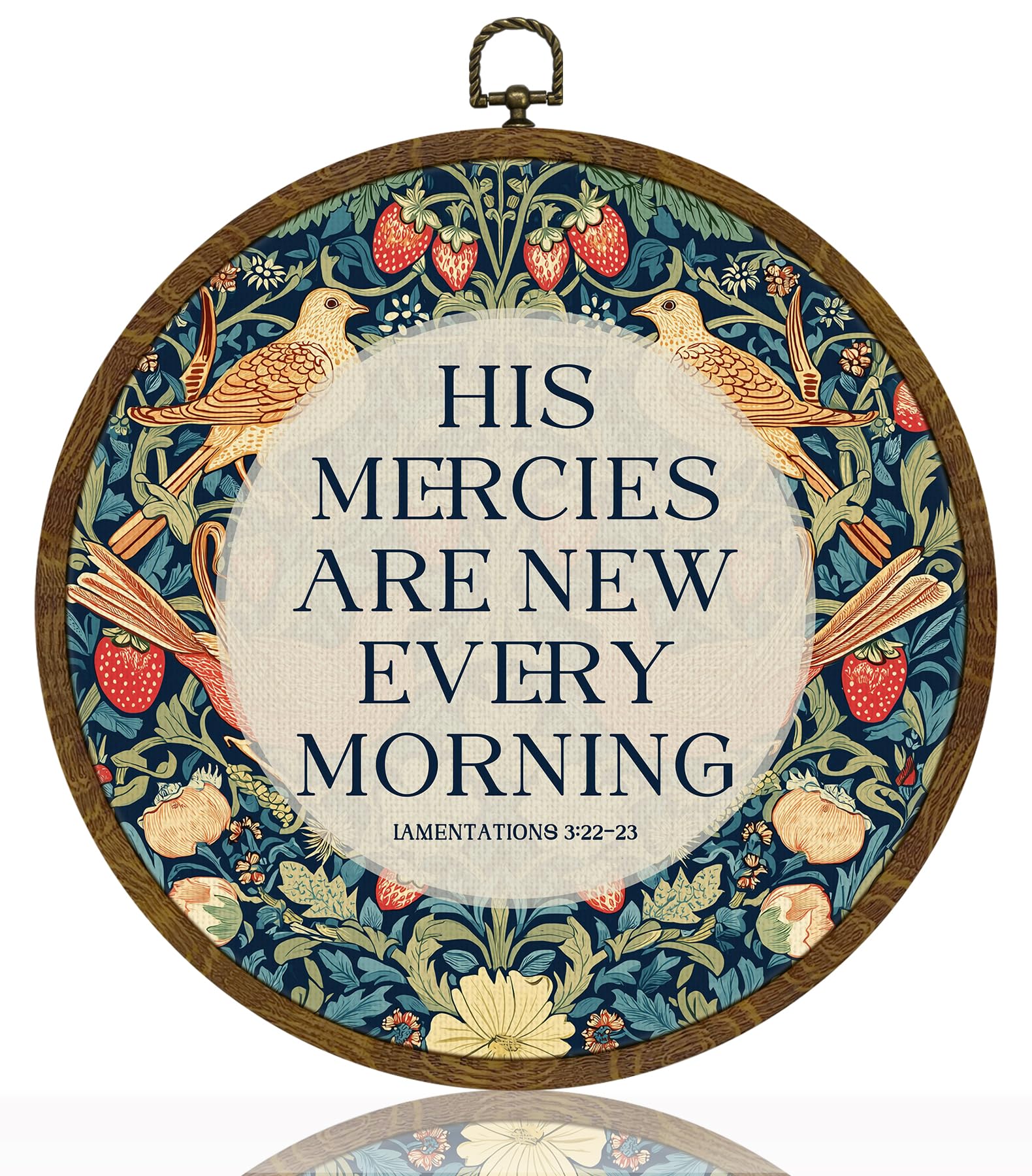 Christ Wall Art Decor-His Mercies Are New Every Morning Scripture Floral Round Hanging Artwork, Inspirational Faith Sign for Living Room, Office, Prayer Room, Bible Verse Wall Hanging Decor Gift for Christians 10Inch (Blue02-Lam.3:22–23)
