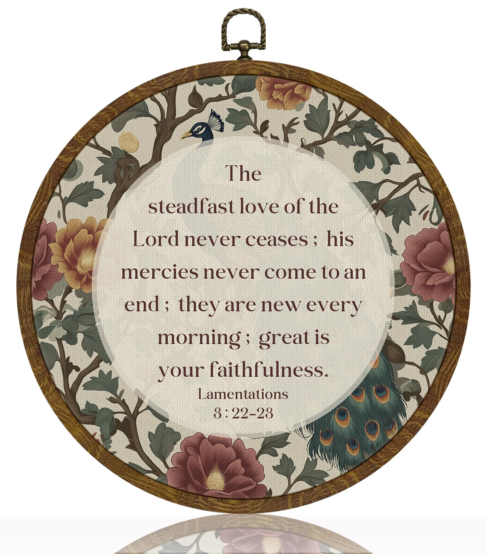 Christ Wall Art Decor-His Mercies Are New Every Morning Scripture Floral Round Hanging Artwork, Inspirational Faith Sign for Living Room, Office, Prayer Room, Bible Verse Wall Hanging Decor Gift for Christians 10Inch (Blue02-Lam.3:22–23)