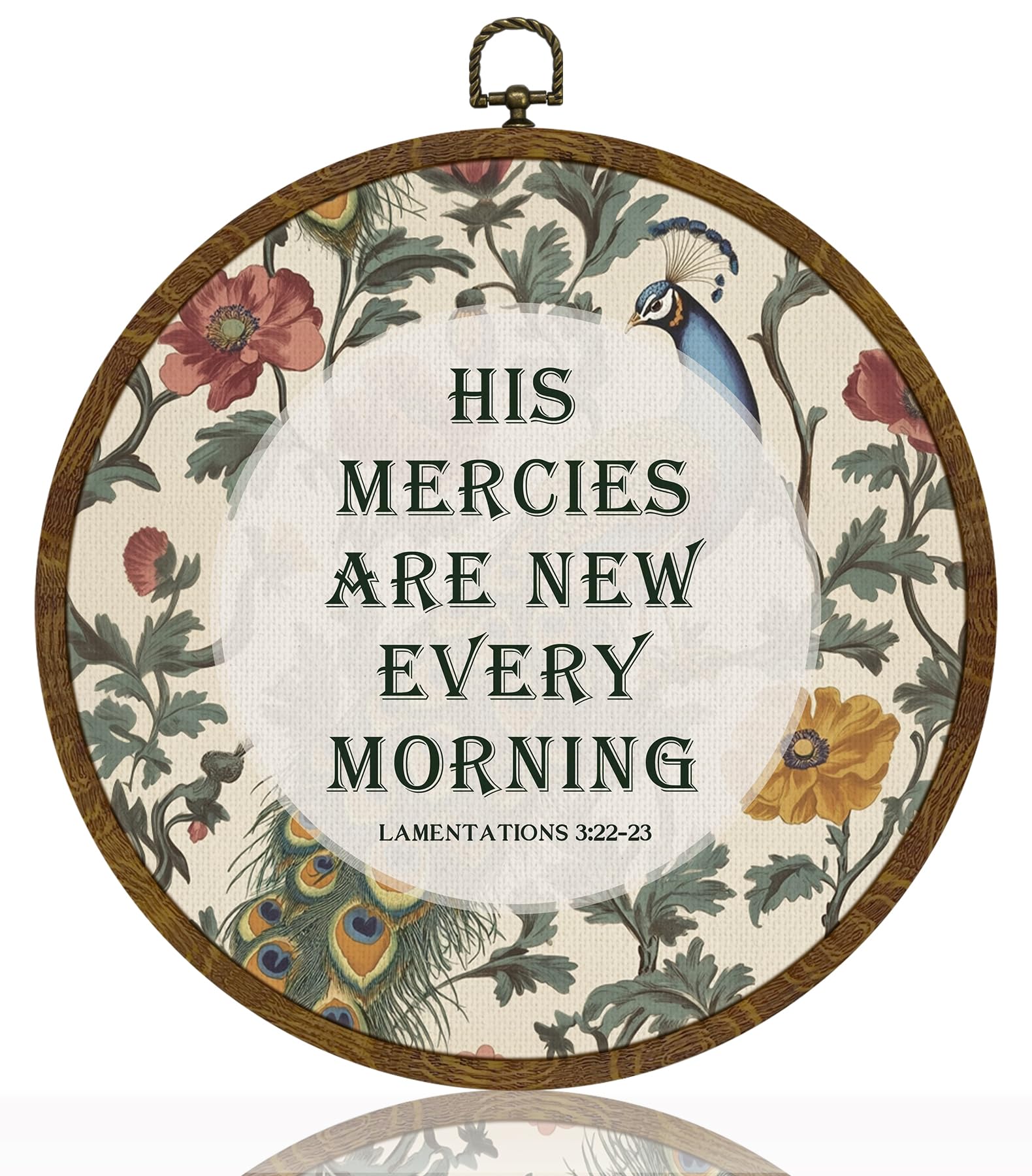 Christ Wall Art Decor-His Mercies Are New Every Morning Scripture Floral Round Hanging Artwork, Inspirational Faith Sign for Living Room, Office, Prayer Room, Bible Verse Wall Hanging Decor Gift for Christians 10Inch (Blue02-Lam.3:22–23)